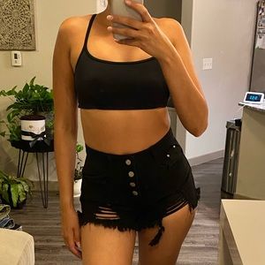 Black distress jean shorts